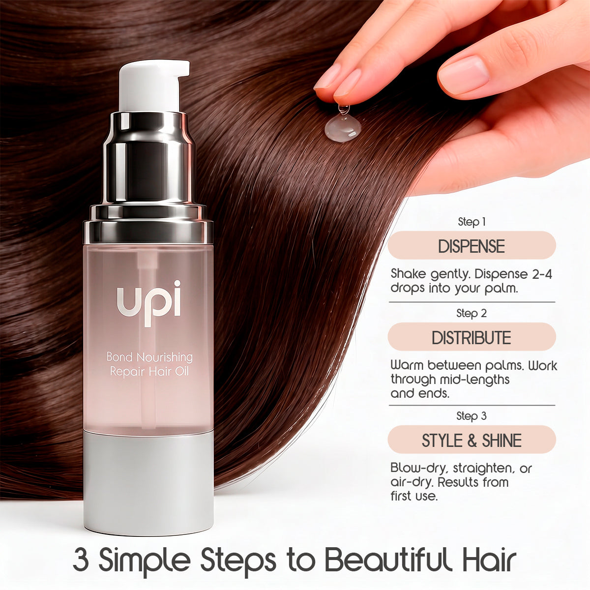 Upi Bond Nourishing Repair Hair Oil - Advanced Hair Treatment for Damaged & Healthy Hair - Heat Protection up to 450°F - Reduces Frizz & Split Ends with Argan, Moringa & Rosemary Oil (1 Fl Oz)