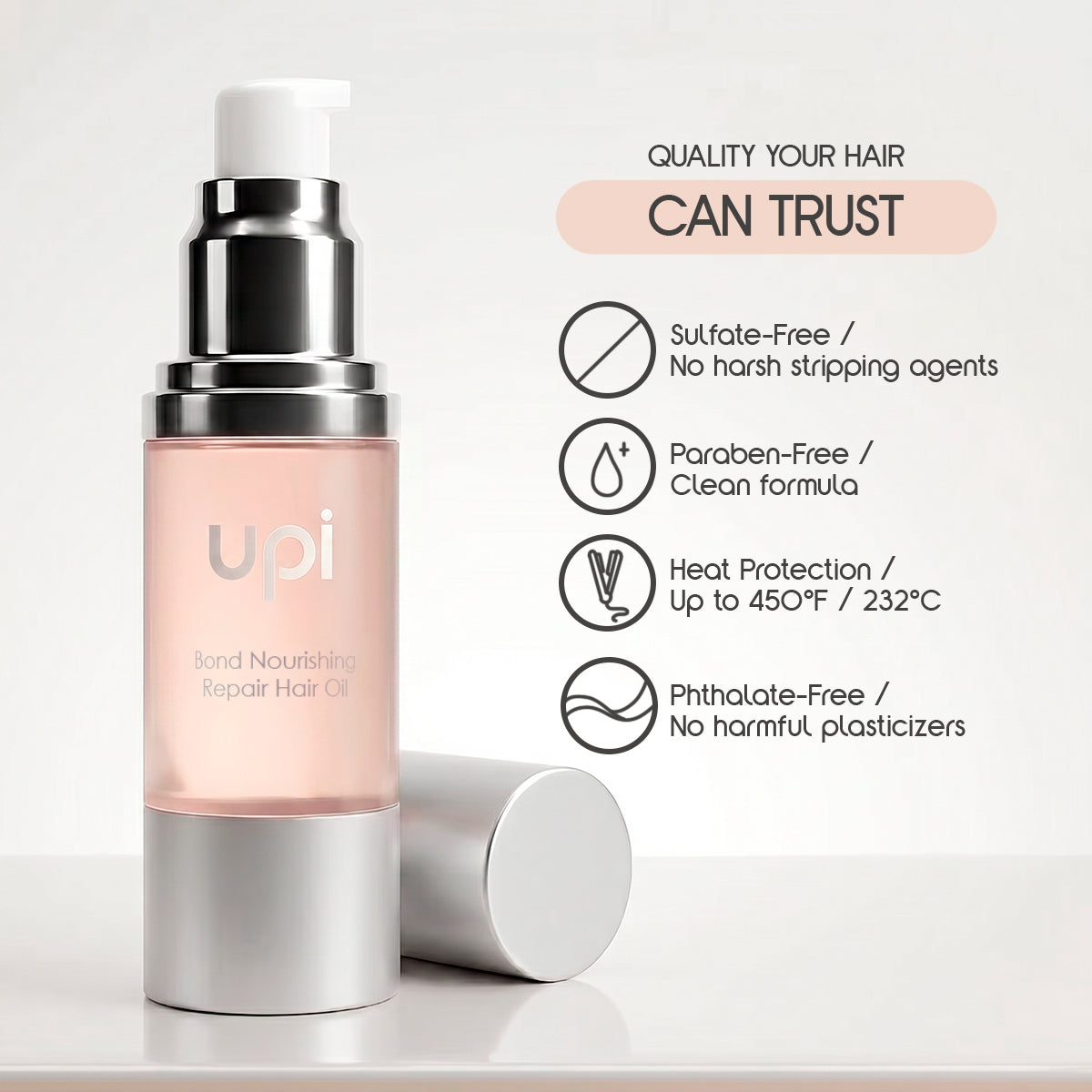 Upi Bond Nourishing Repair Hair Oil - Advanced Hair Treatment for Damaged & Healthy Hair - Heat Protection up to 450°F - Reduces Frizz & Split Ends with Argan, Moringa & Rosemary Oil (1 Fl Oz)